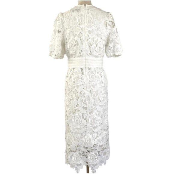 NEW ADELYN RAE Shift Lace Floral Midi White Adrian Dress Size Sm $128 Back Zip - Picture 3 of 9